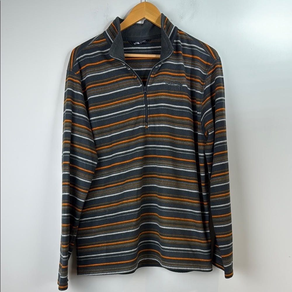 The North Face Gray/Orange/White Striped Fleece 1/4-Zip Jacket Men’s Size Large
